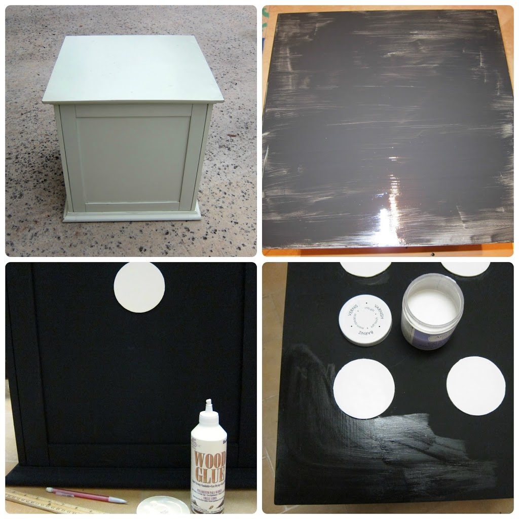 Turn a boring storage piece into a fun piece of decor by using wood pieces and chalk paint.