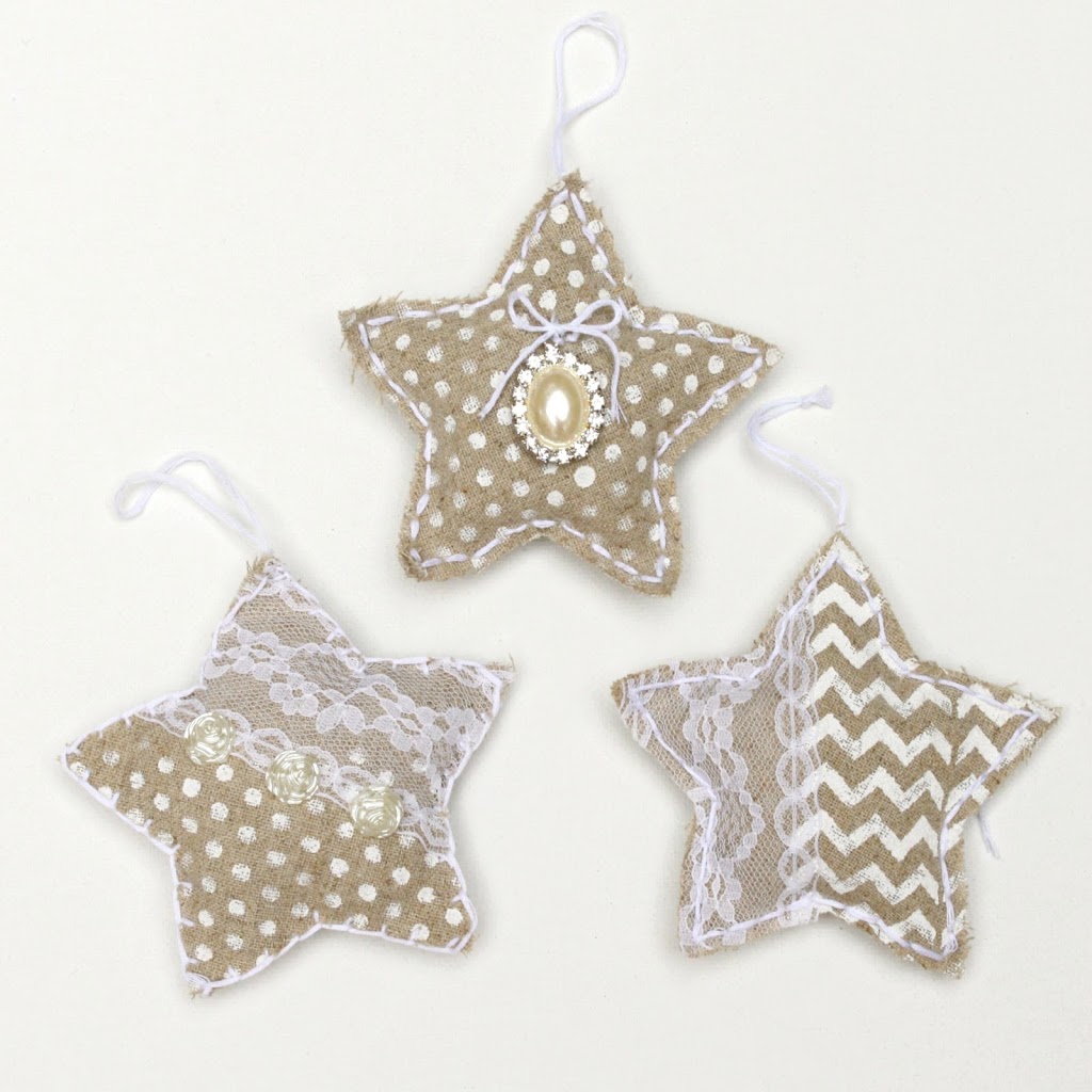 Handmade Christmas Ornaments: Shabby Chic Linen Stars - Morena's Corner, image size:1024x1024