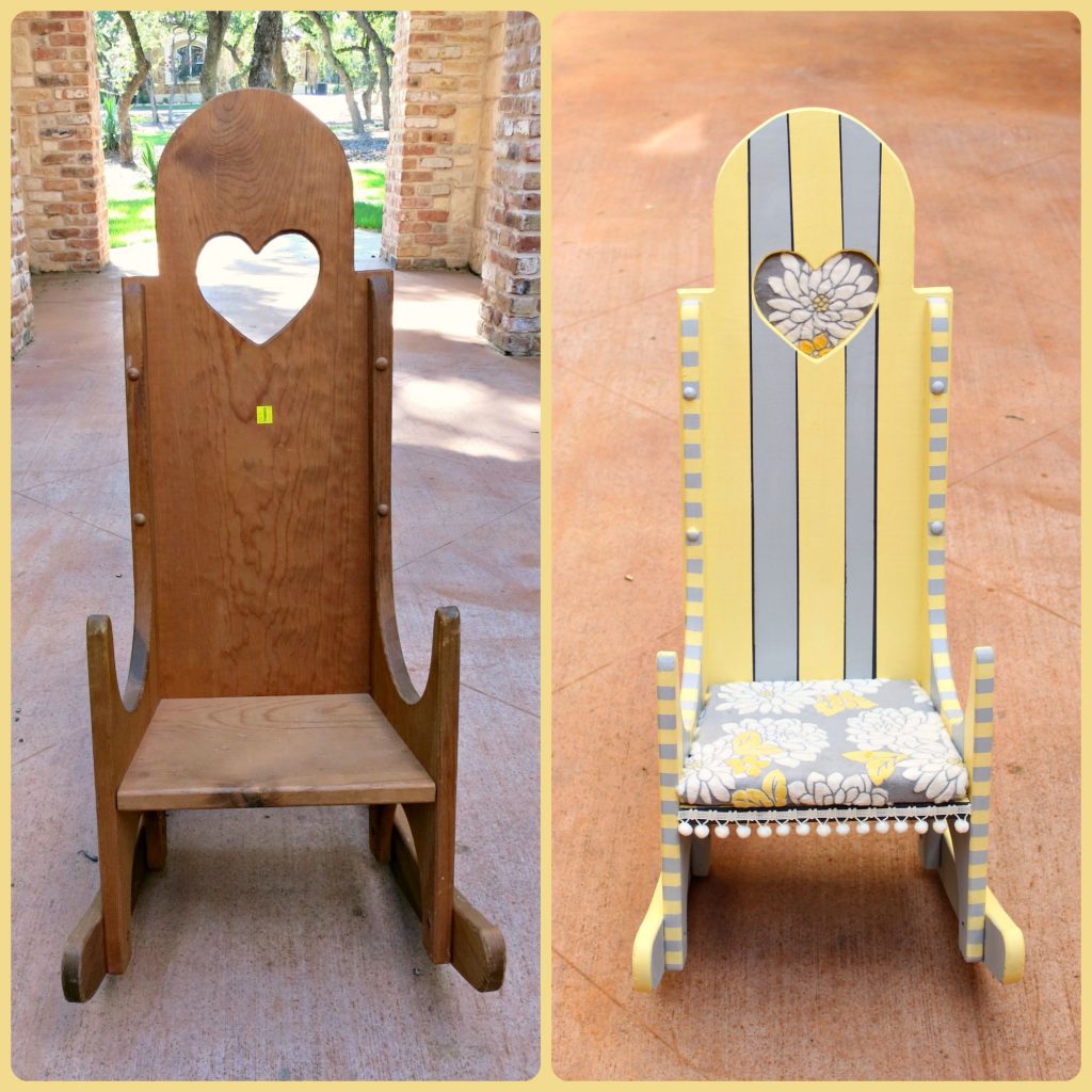 Give a thrifted rocking chair new life when you update it with Chalky Finish Paint and fabric!