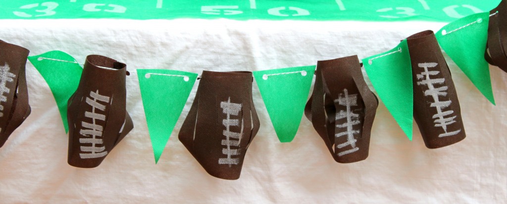 Football party decor is quick and easy to make when you use Oly-Fun non fraying fabric. These no sew projects are perfect for Super Bowl.