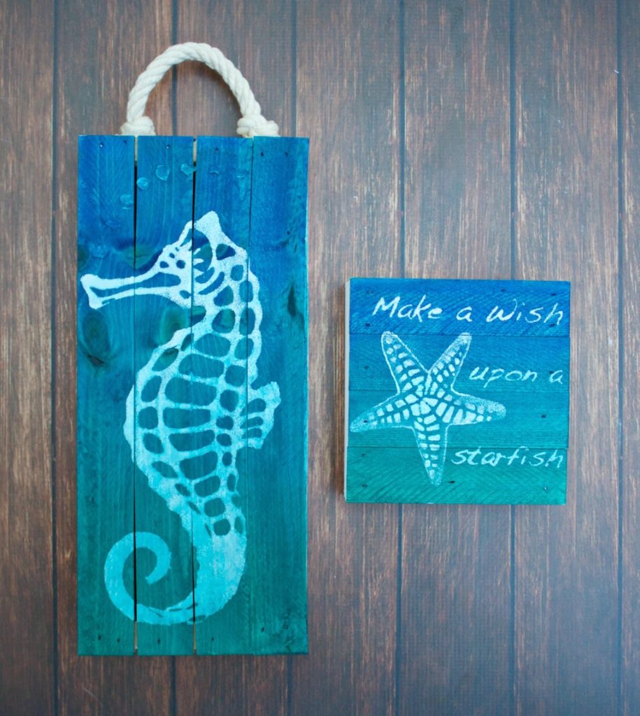  I'm going to show how to use homemade stencils to paint your own art in this coastal wall art tutorial.