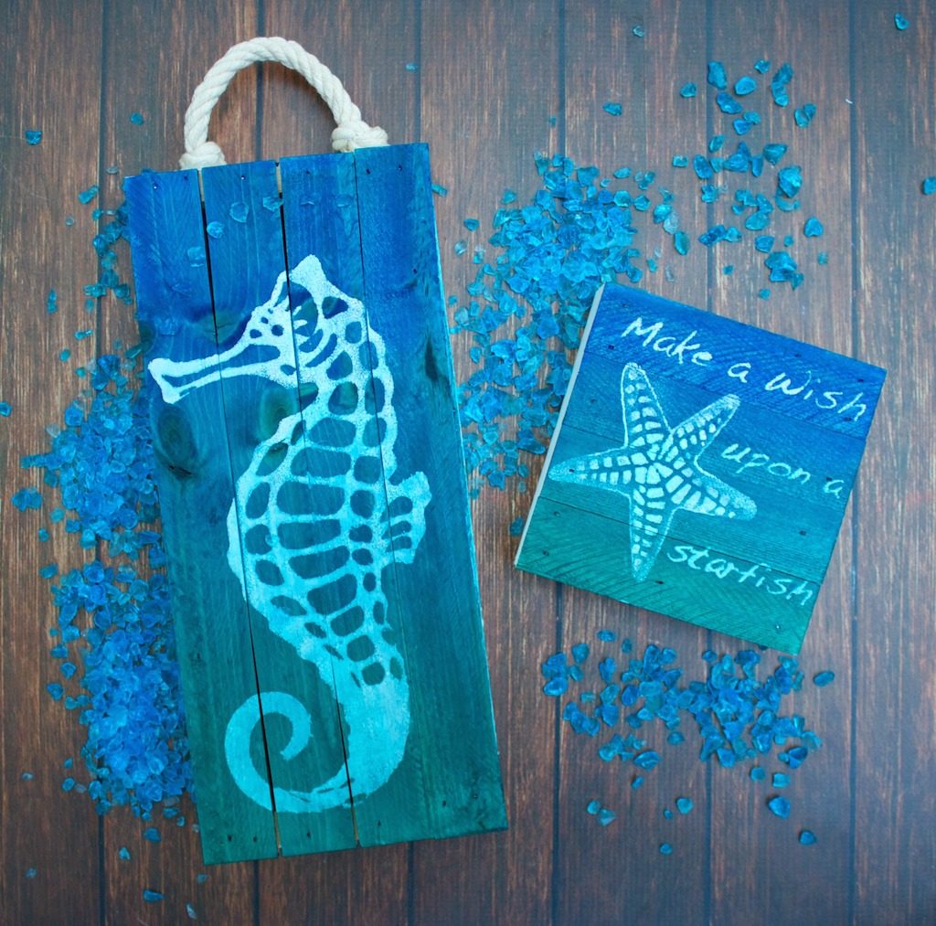 I'm going to show how to use homemade stencils to paint your own art in this coastal wall art tutorial.