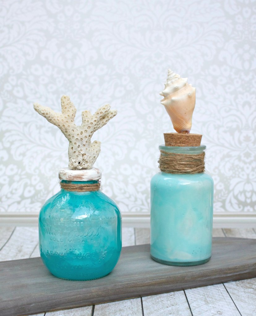 Coastal Bottle Decor made with Glass Paint