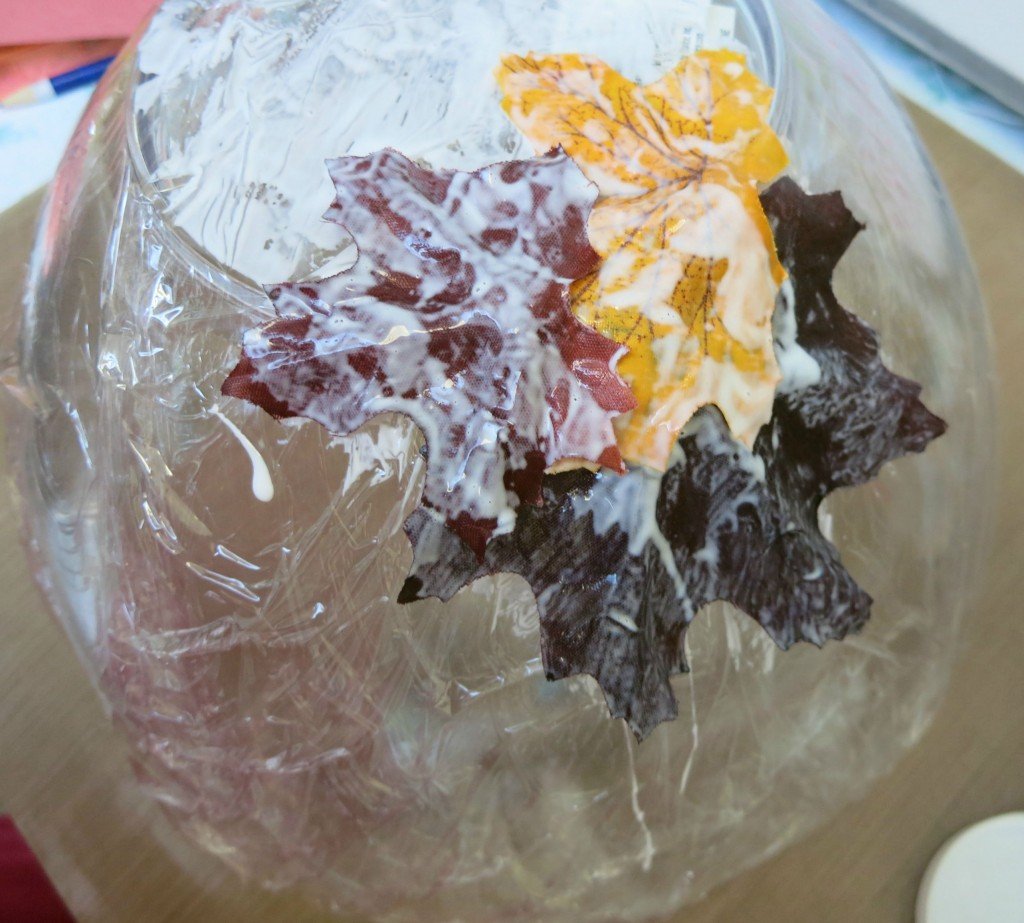 mod podge leaves to make a fall bowl