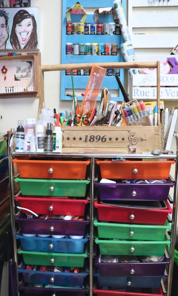 Craft Room Organization On A Budget Morena S Corner A Corner Was Damaged And The Hardware To Hang It Missing So I Paid Less Than 20 For This Piece S Great Holding My Spray Bottles Other