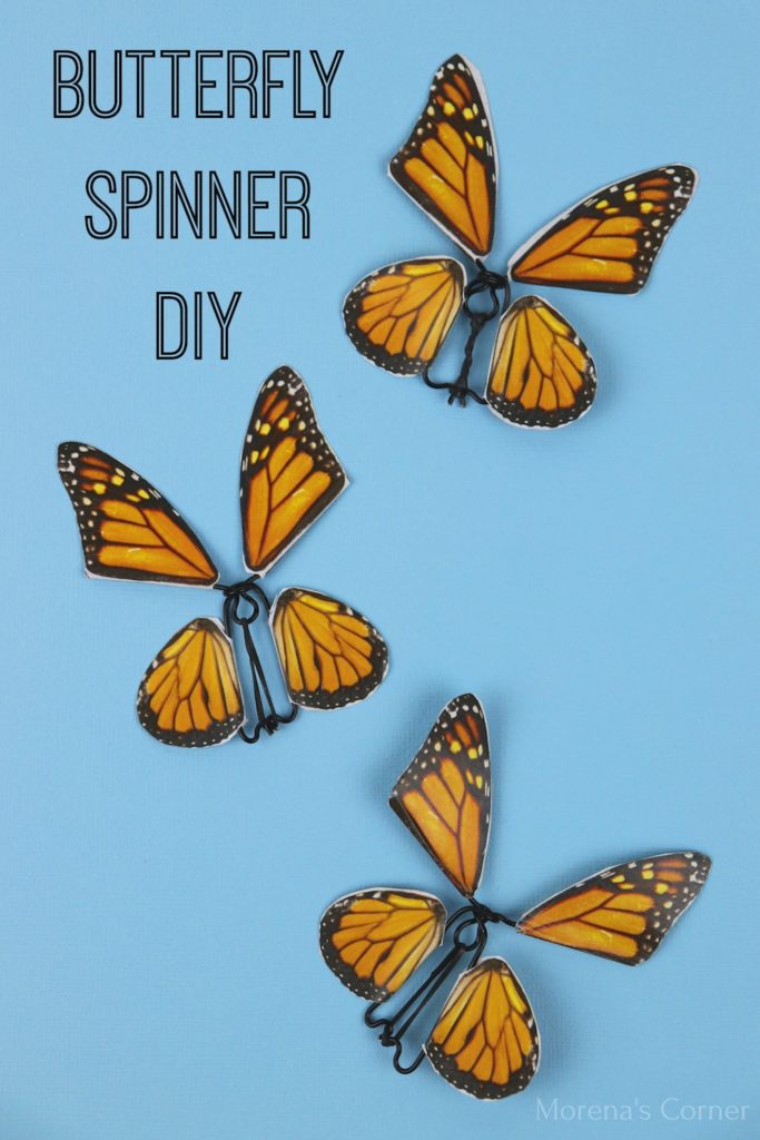 Make a butterfly fidget spinner DIY using a free printable, OnlineLabels.com sticker sheets, and craft wire. This spinning craft is mesmerizing!