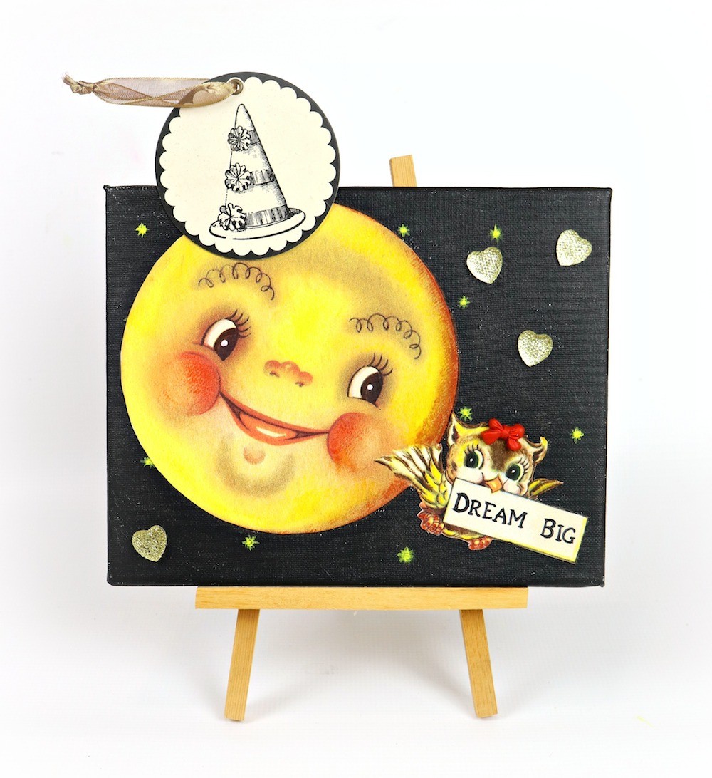 Mixed Media Owl and the Moon: Dream Big