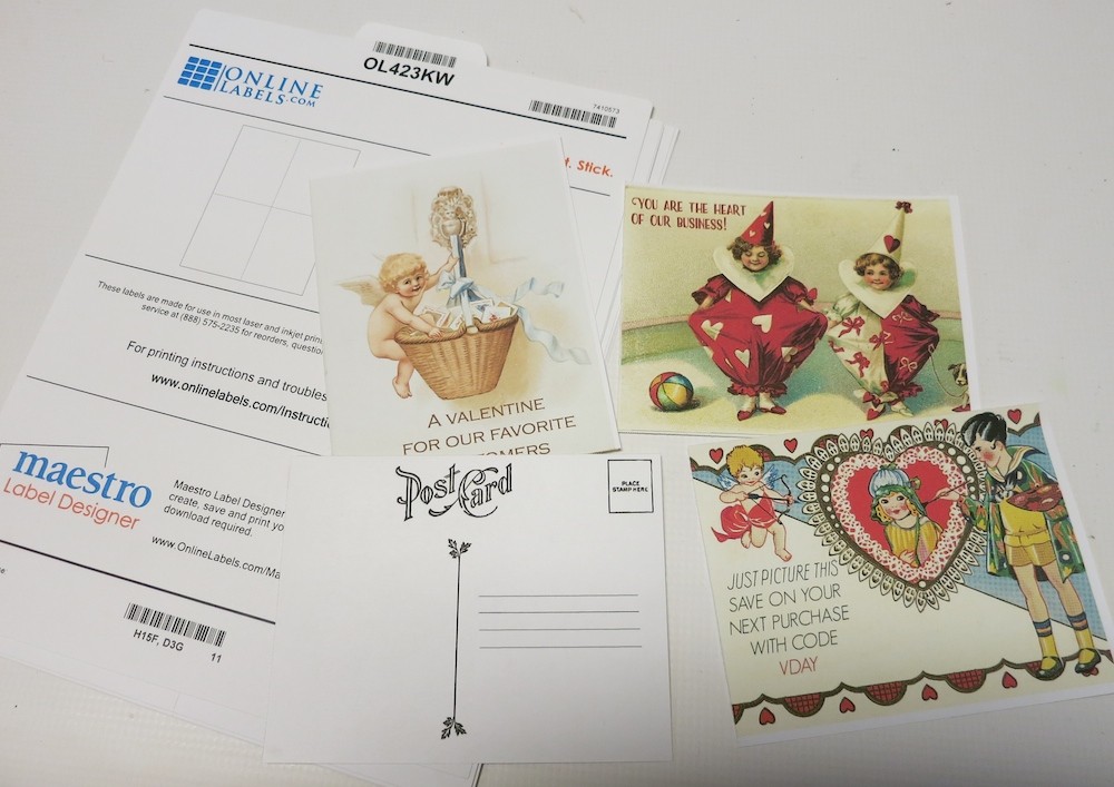 Make Valentine's Day postcards using these free printables 
