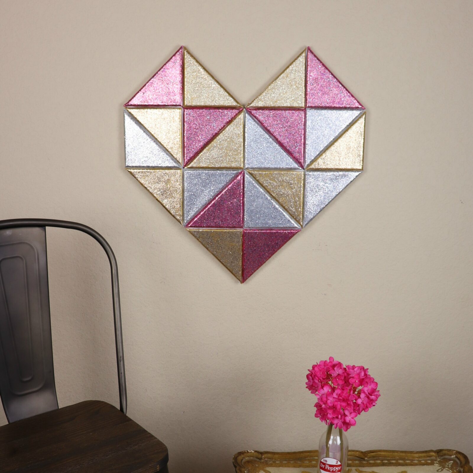 galaxy glitter geometric heart DIY art