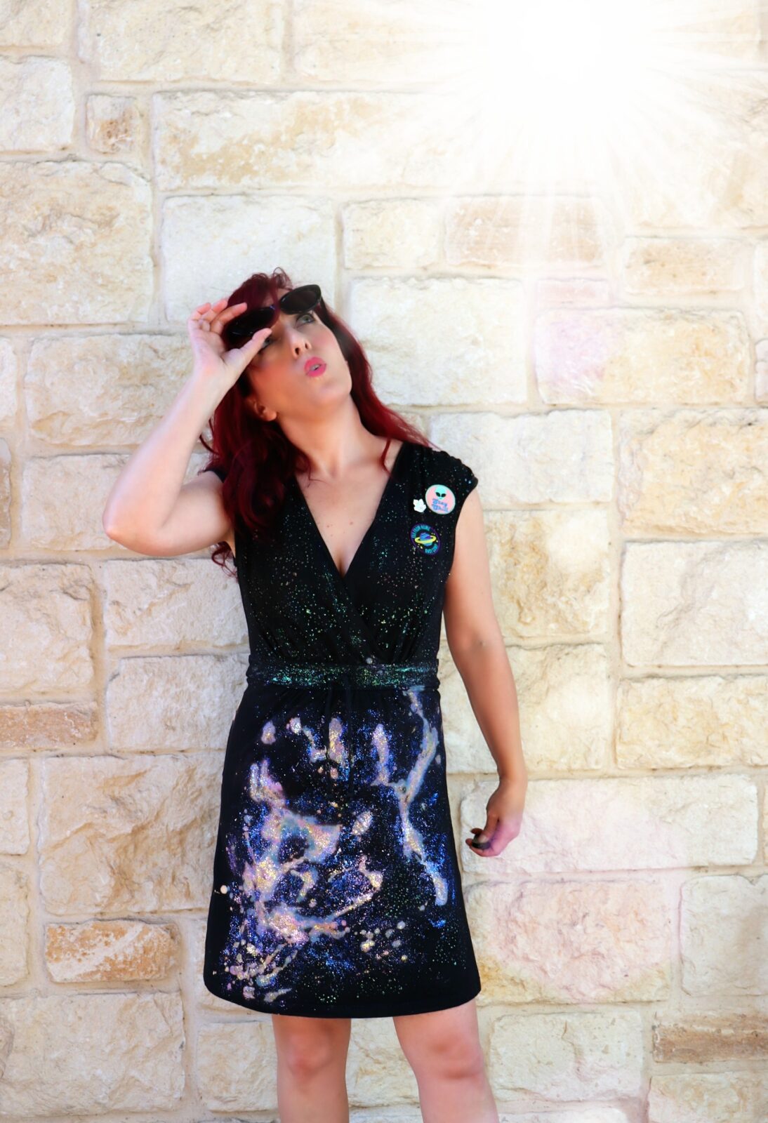 Transform a dress from Goodwill using fabric glitter paints for this awesome galaxy dress DIY.