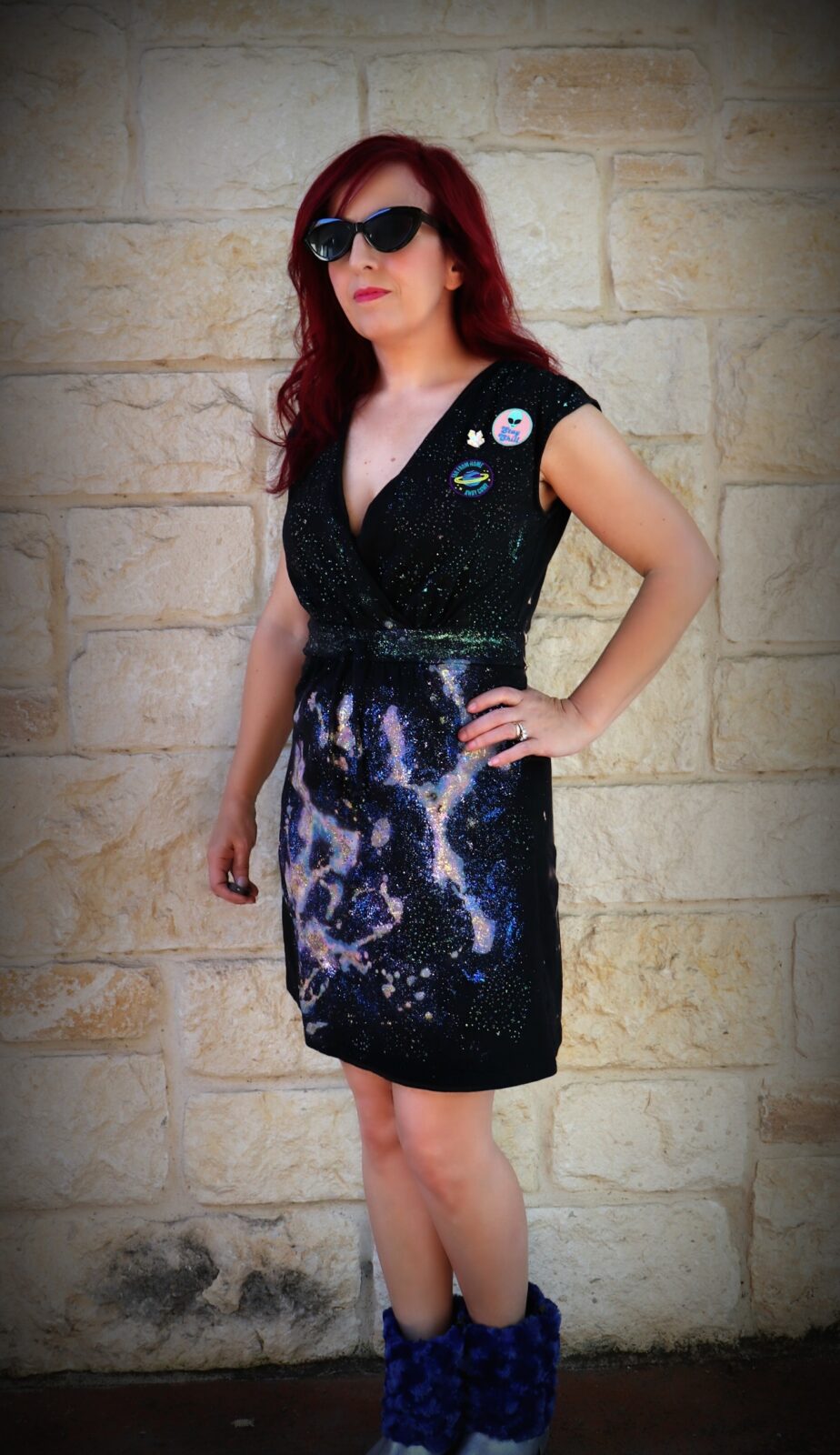 Transform a dress from Goodwill using fabric glitter paints for this awesome galaxy dress DIY.