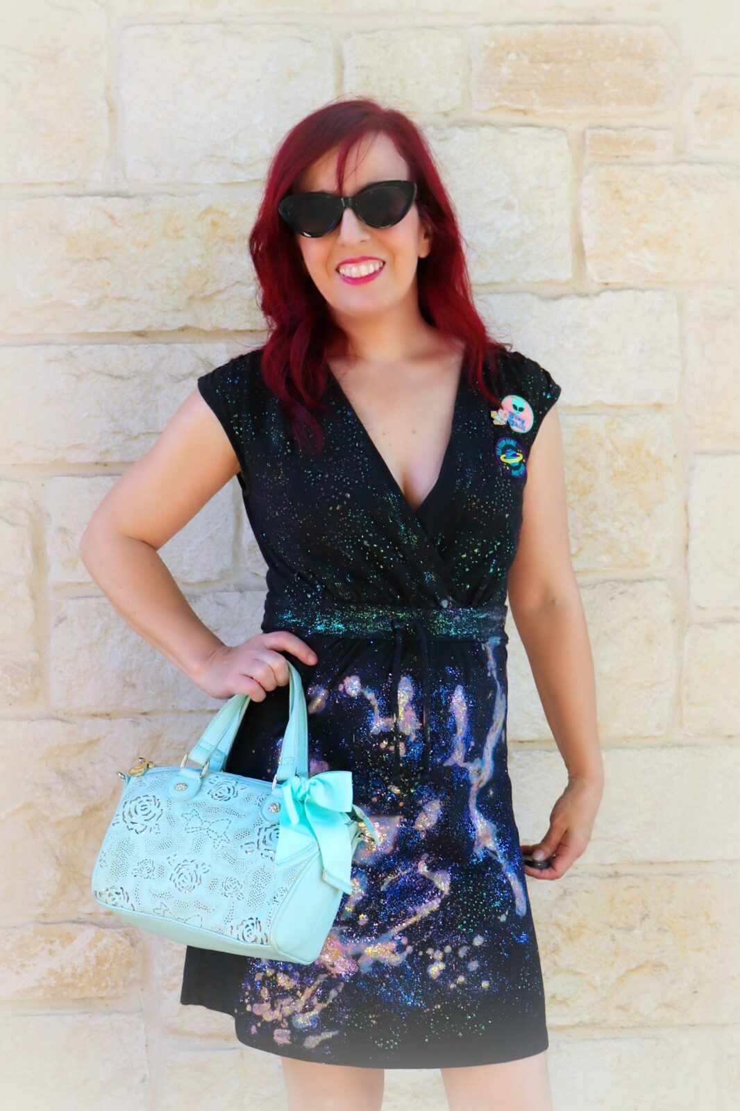 Transform a dress from Goodwill using fabric glitter paints for this awesome galaxy dress DIY.