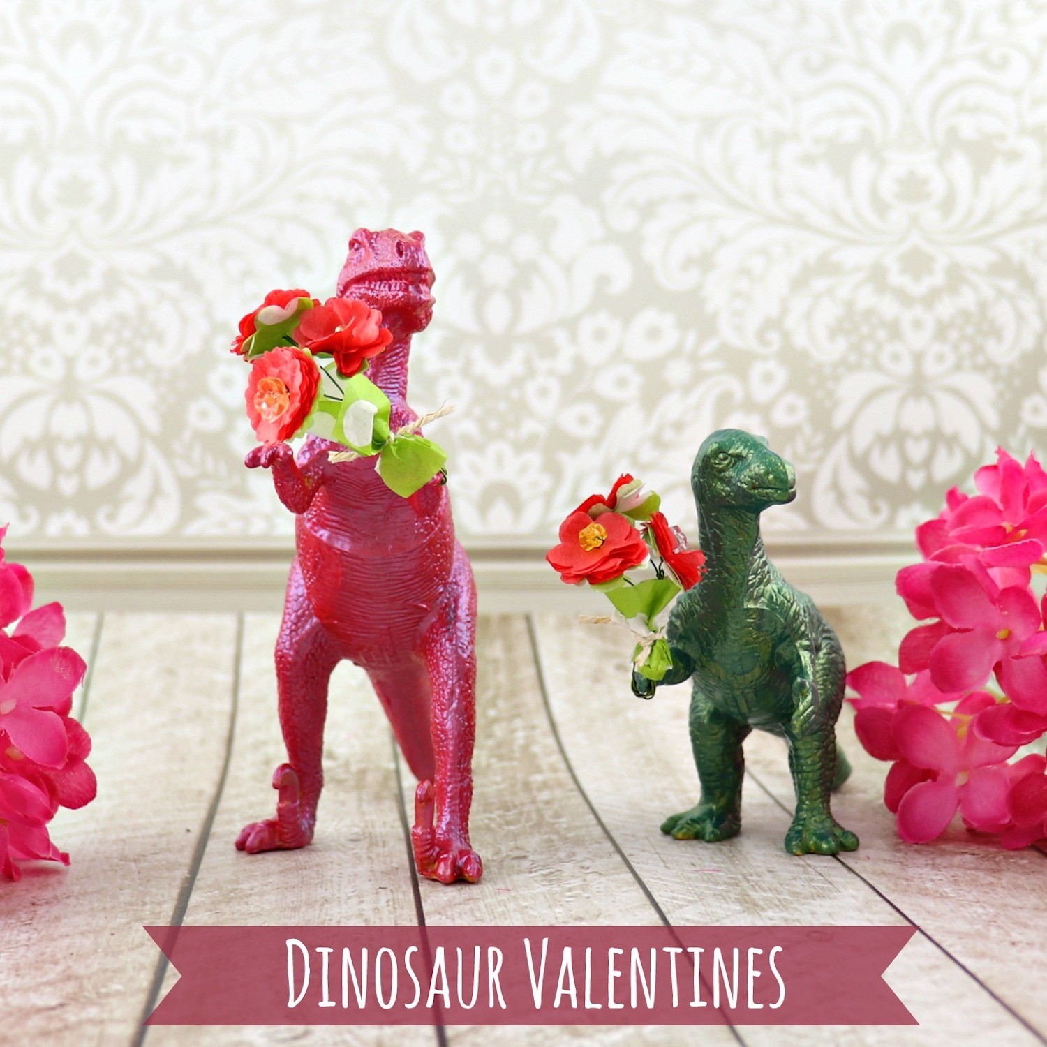 Dinosaur Valentine DIY with Handmade Flowers