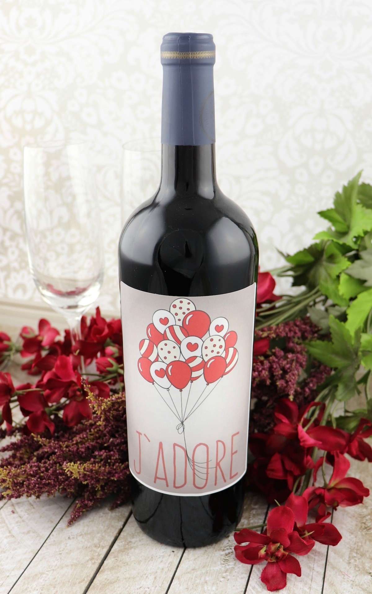 J'Adore Printable Valentine Wine Label