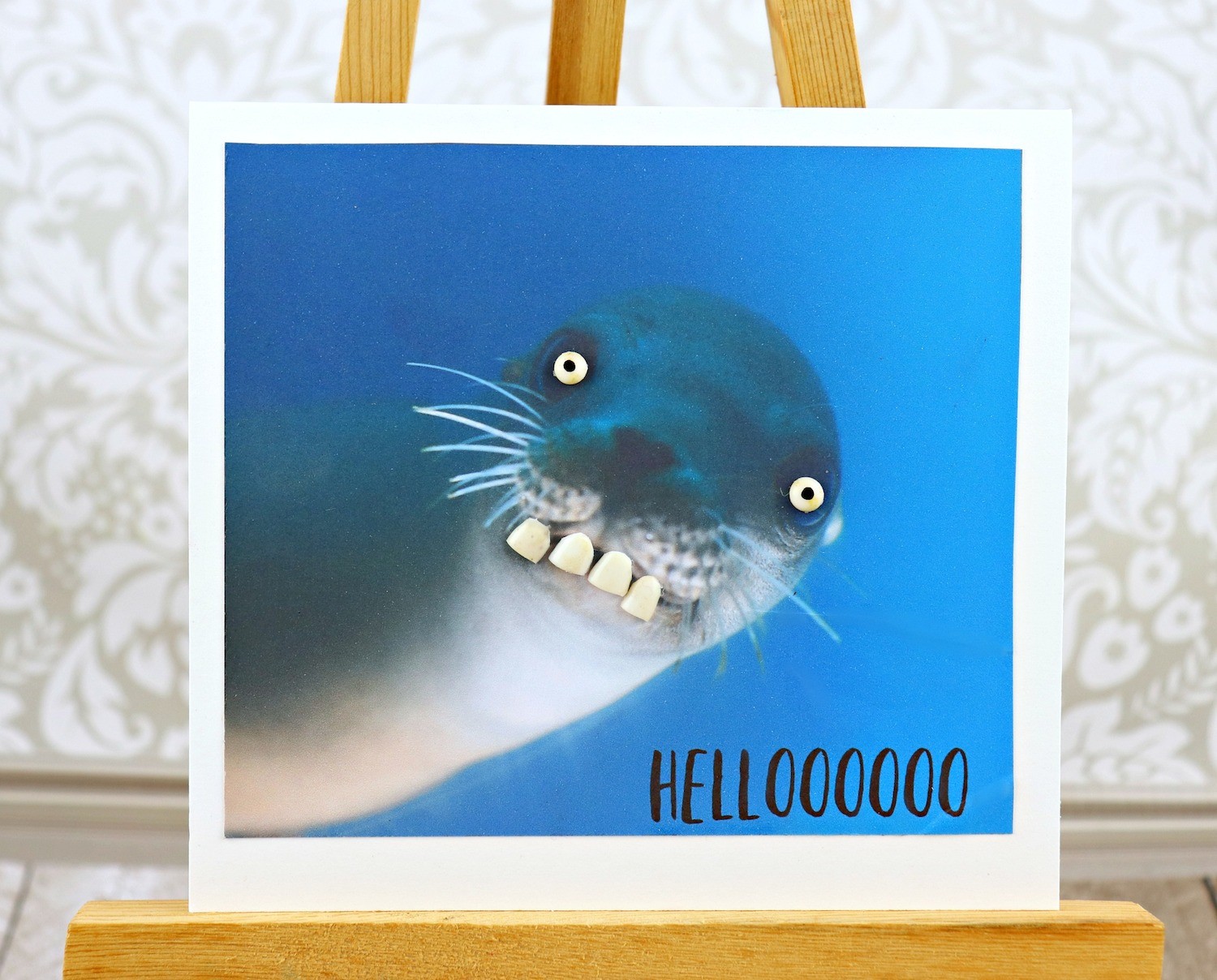 seal with big eyes and teeth DIY card