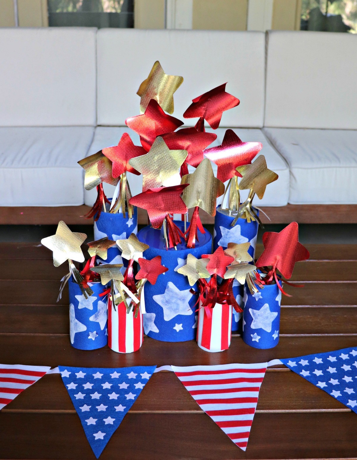 Patriotic Centerpiece DIY with Recyclables and Oly-Fun