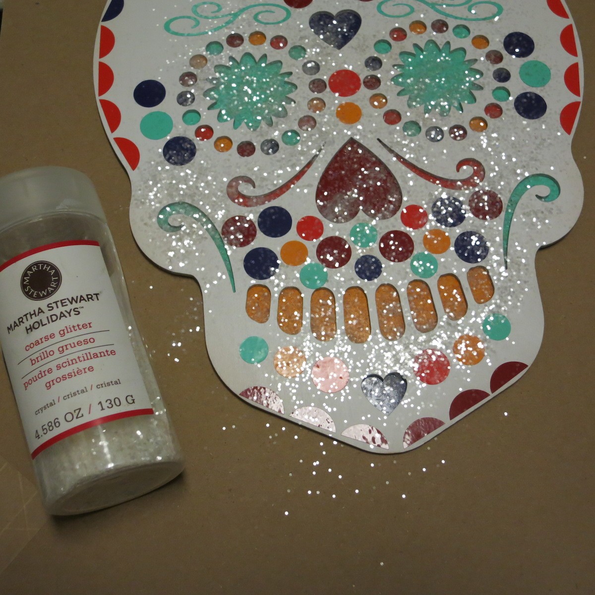 Martha Stewart glitter added to sugar skull