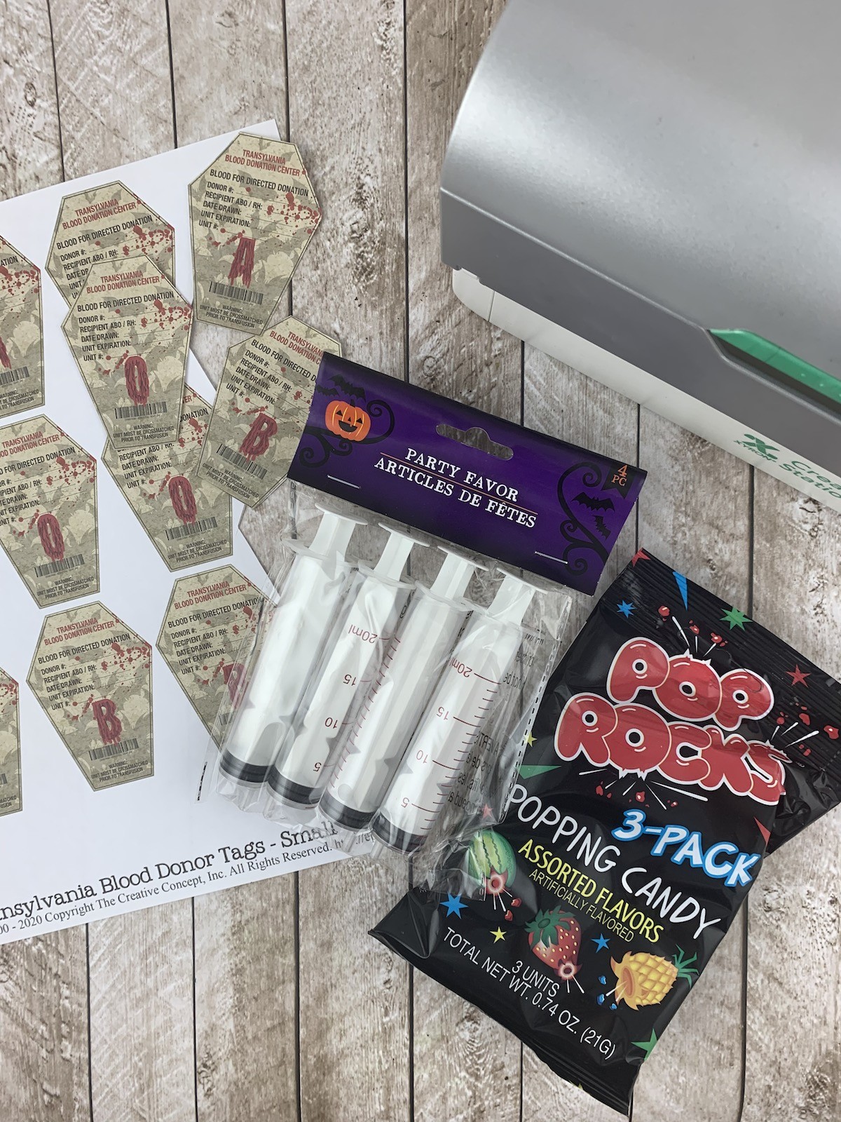 make Halloween blood bank party favors