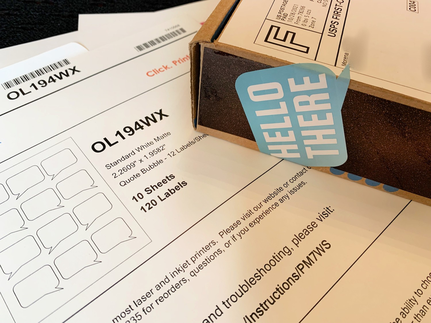 speech bubble label on package