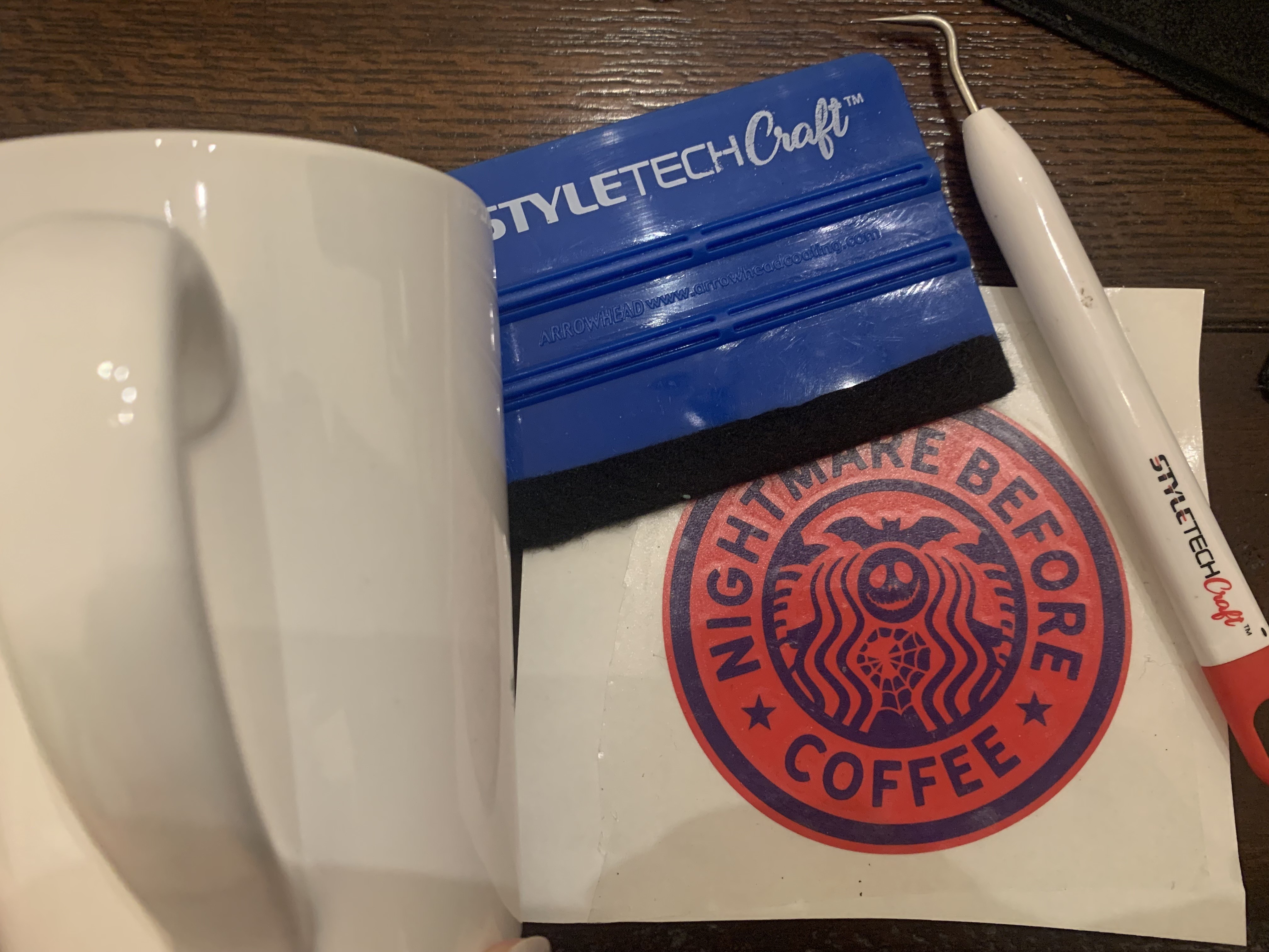 transfer tape on coffee cup