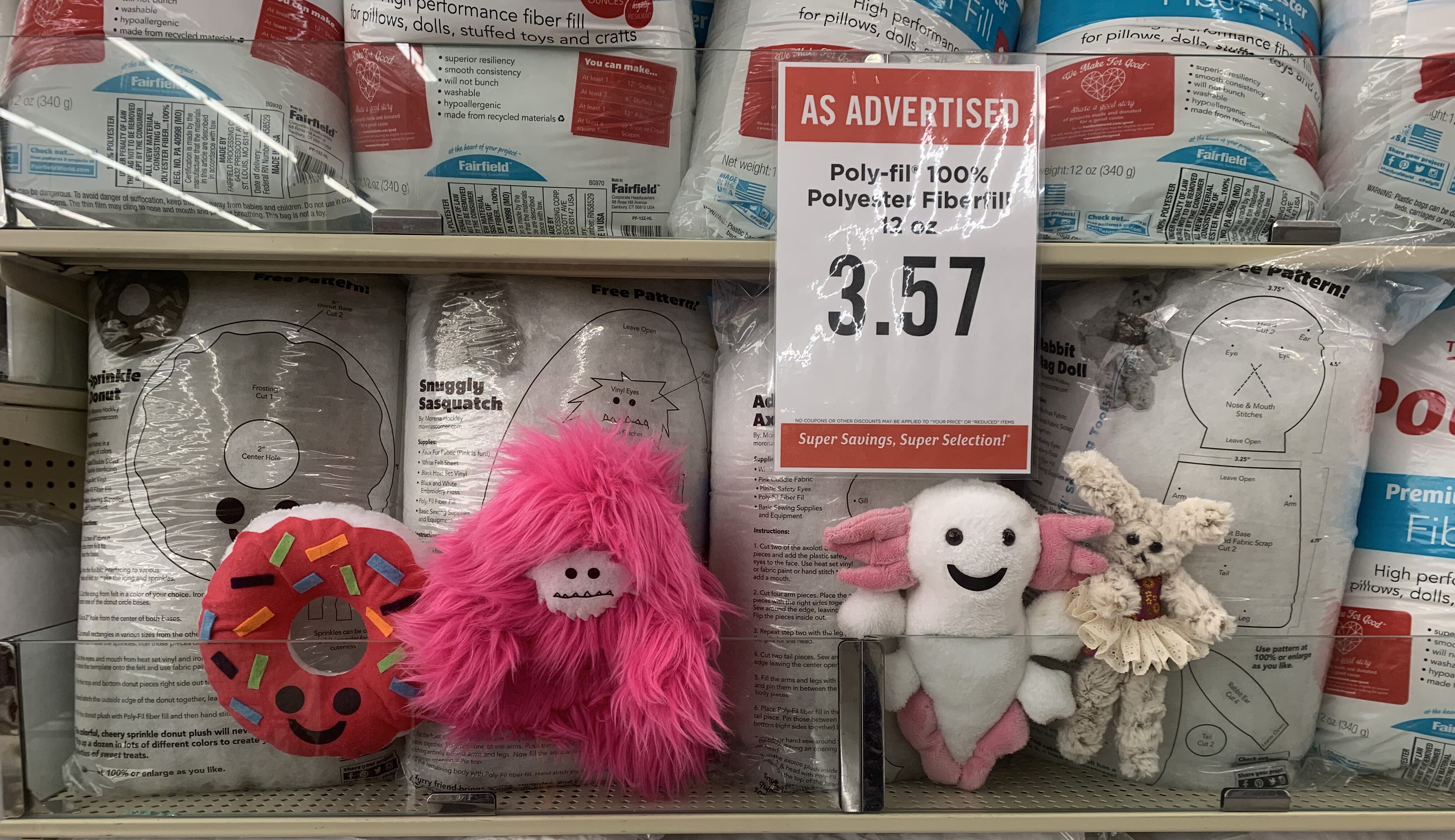 free patterns on Poly-Fil bags at Hobby Lobby