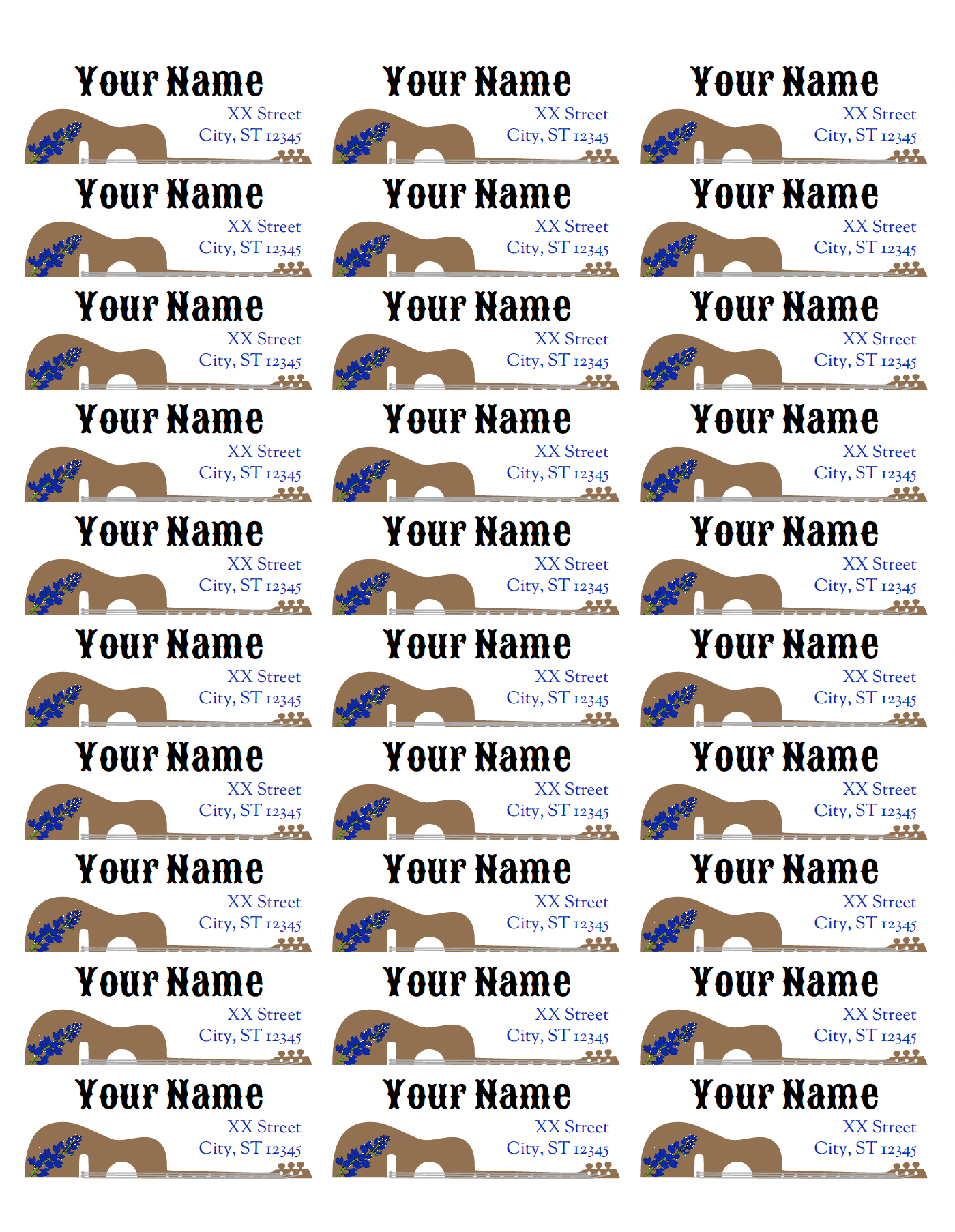 guitar address label printable