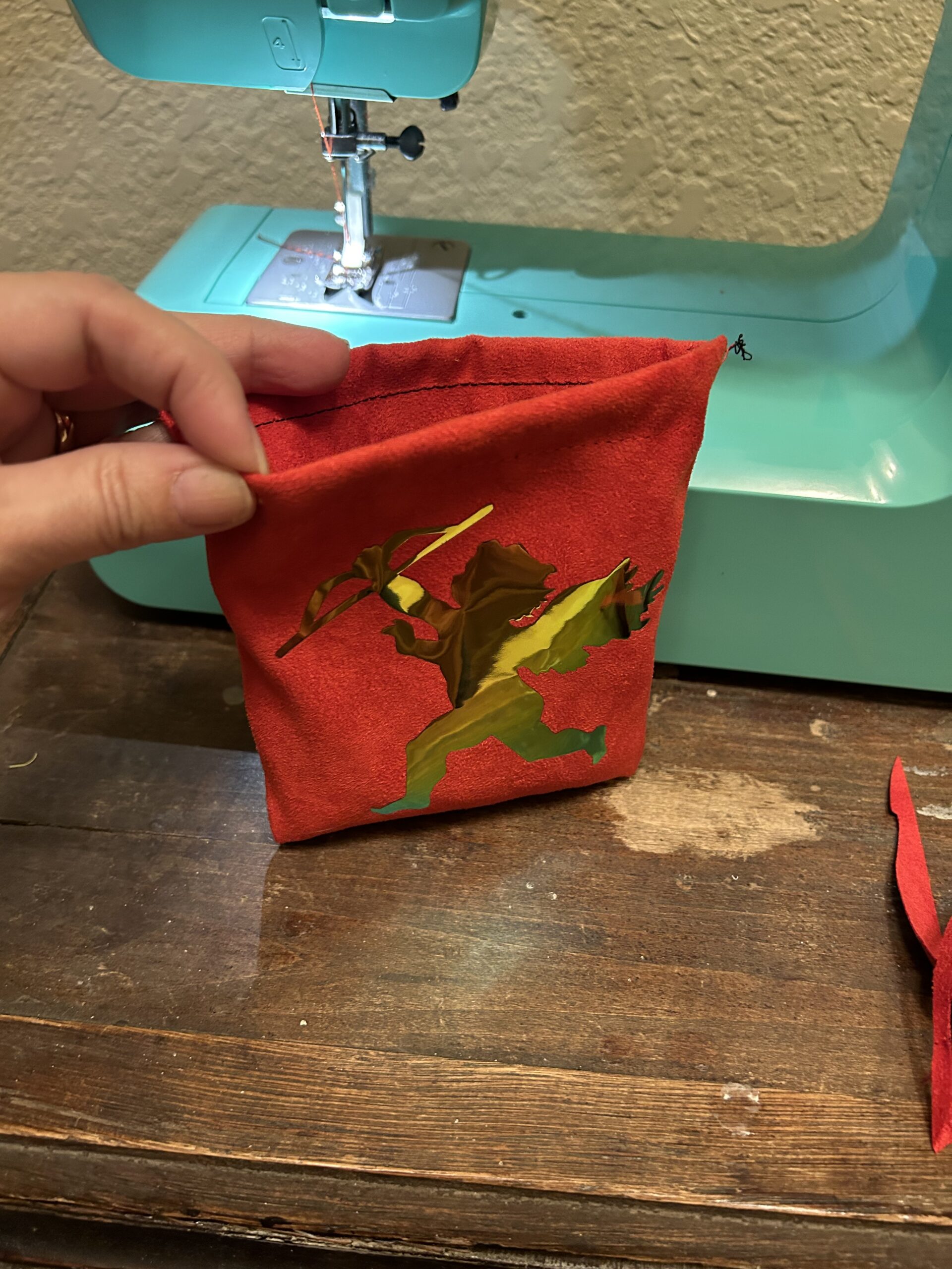 finished drawstring bag DIY